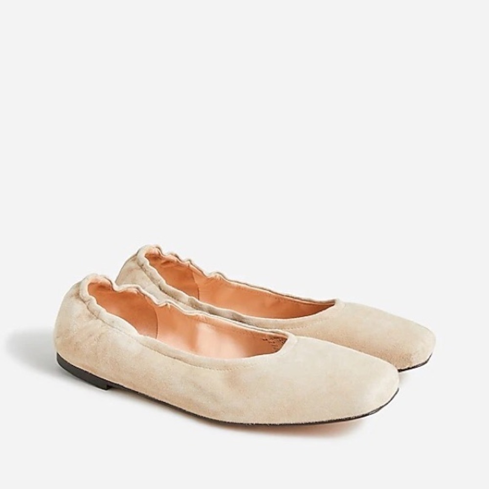 J. Crew Anya Scrunchie Ballet Flat in Suede Natural 7 1/2